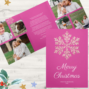 Snowflake Berry Bling 6 Pic Merry Multi Photo Tri-Fold Holiday Card