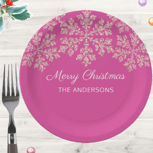 Snowflake Berry Bling Celebration Christmas Paper Plate