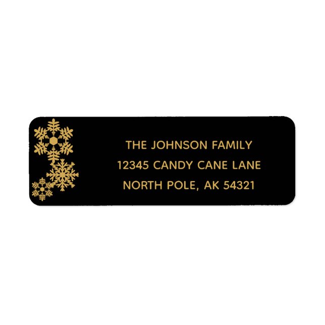 Snowflake Black and Gold Return Address Labels (Front)