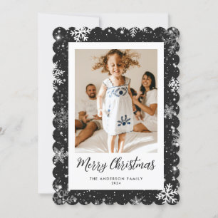 Snowflake Black Photo Merry Christmas Cards
