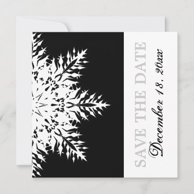 Snowflake black white winter wedding Save the Date Invitation (Front)