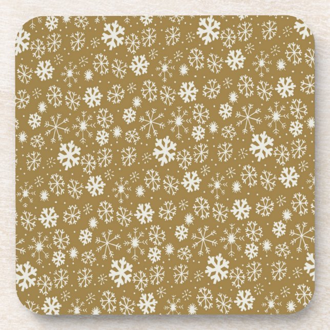 Snowflake Blizzard With Golden Background Coaster (Front)