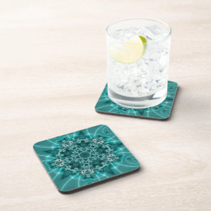 Snowflake Blue and White Fractal Art Coaster