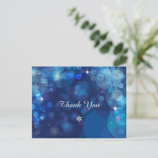 Snowflake Blue Bokeh Winter Thank You Postcard