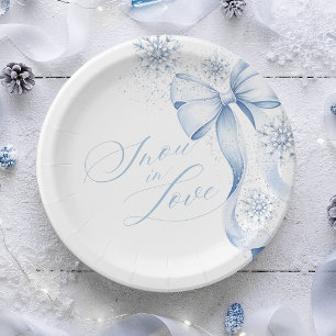Snowflake Blue Bow Winter Bridal Shower Paper Plat Paper Plate