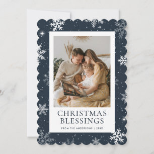 Snowflake Blue Christmas Blessings Photo Holiday Card