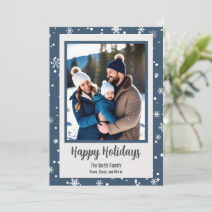Snowflake Blue Custom Photo Holiday Card