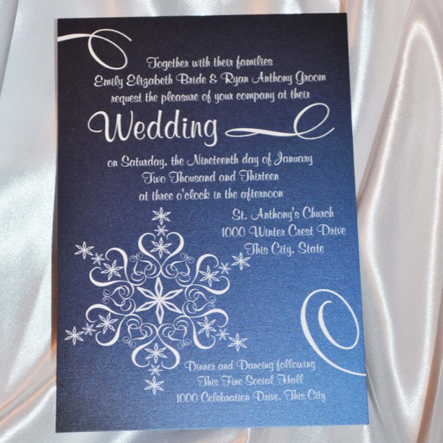 Snowflake Blue Elegance Winter Wedding Invitation (Creator Uploaded)