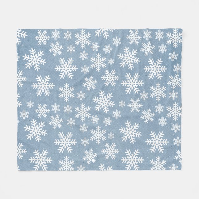Snowflake Blue Holiday Winter Snow Pattern  Fleece (Front (Horizontal))