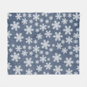 Snowflake Blue Holiday Winter Snow Pattern Fleece Blanket