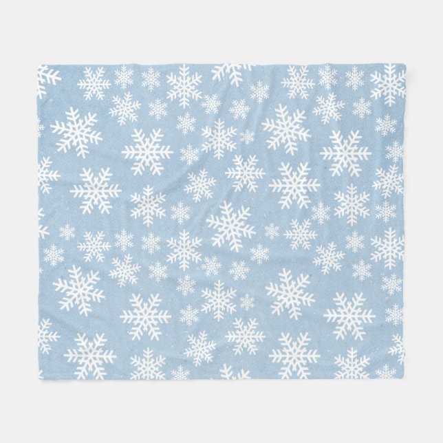 Snowflake Blue Holiday Winter Snow Pattern  Fleece Blanket (Front (Horizontal))