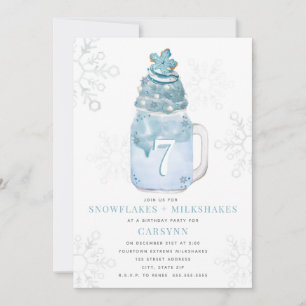 Snowflake Blue Mason Jar Milkshake Birthday Party Invitation