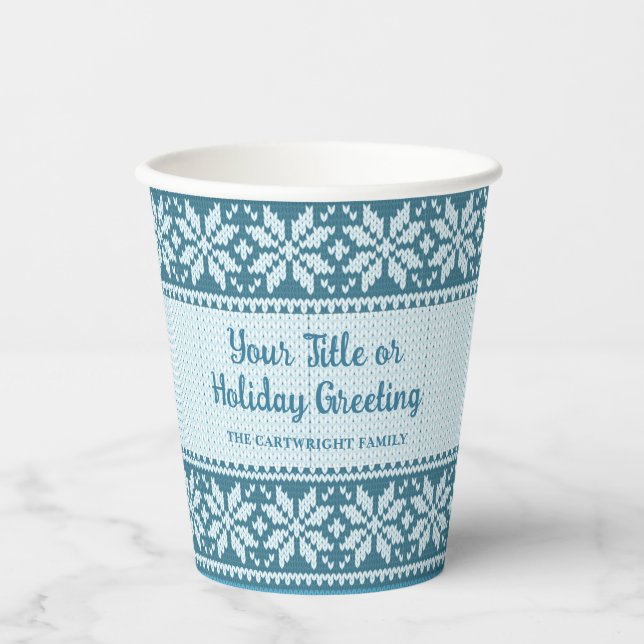 Snowflake Blue Nordic Sweater Personalised Paper Cups (Front)