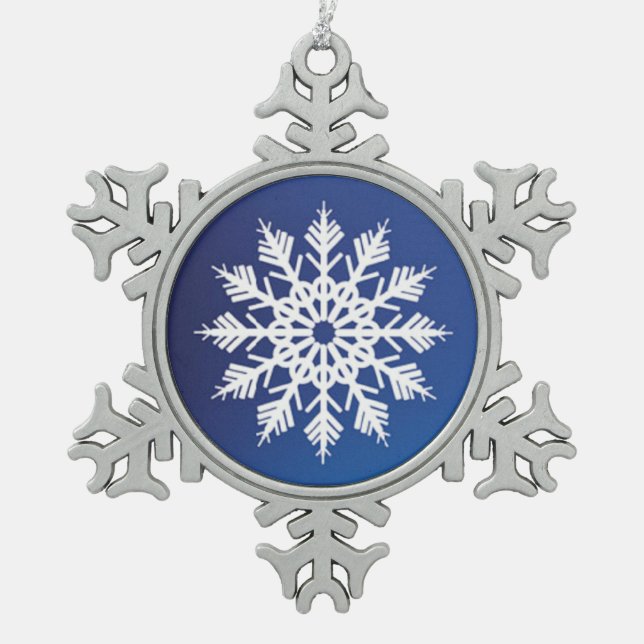 Snowflake Blue Pewter Christmas Ornament (Front)