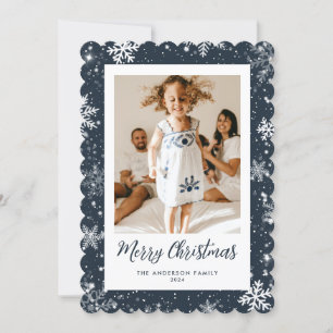 Snowflake Blue Photo Merry Christmas Cards