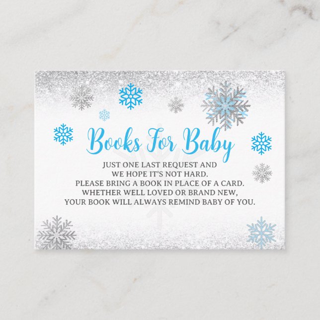  Snowflake Blue & Silver Baby Shower Book Request  Enclosure Card (Front)