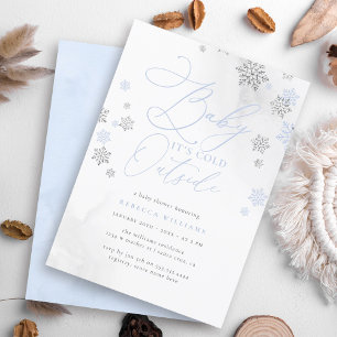 Snowflake Blue & Silver Glitter Winter Baby Shower Invitation