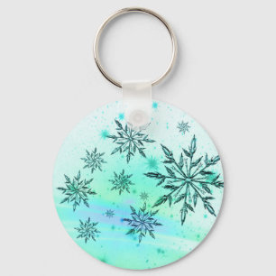 Snowflake blue teal green swirl winterkeychain key ring