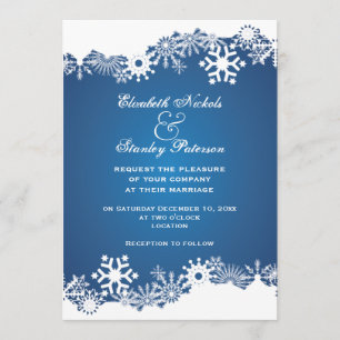Snowflake blue white winter wedding invitation
