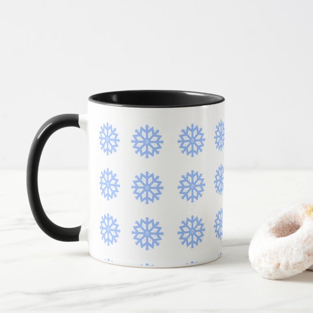  Snowflake Blue Winter Festive Pattern   Mug (With Donut)