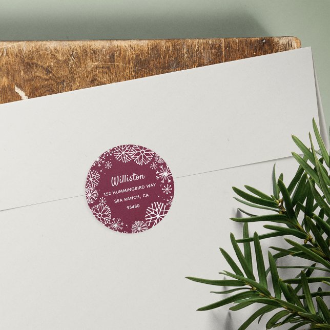 Snowflake Border Holiday Return Address Classic Round Sticker (Creator Uploaded)