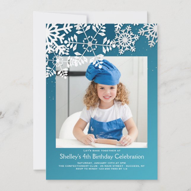 Snowflake Border Photo Invitation (Front)