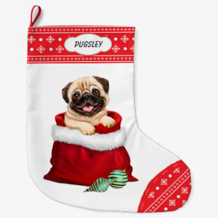 Snowflake Border Pug Gift Surprise Large Christmas Stocking