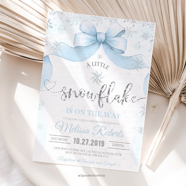 Snowflake Bow baby shower  Invitation (snowflake baby shower, winter baby shower, baby shower bow, winter baby shower decor, snowflake baby)