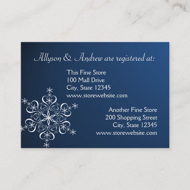 Snowflake Bridal Registry Card Dark Blue (Front)