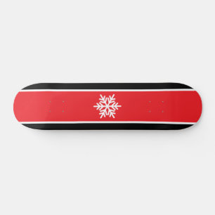 Snowflake Bright Red Black White Racing Stripes Skateboard