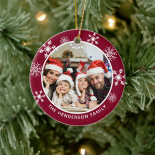 Snowflake Burgundy Wonderful Time of the Year Ceramic Tree Decoration