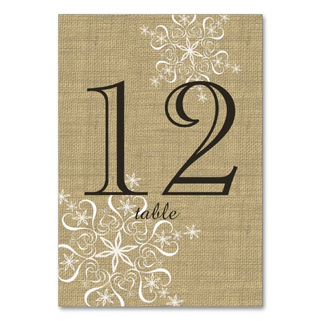 Snowflake Burlap Table Number Card (Back)