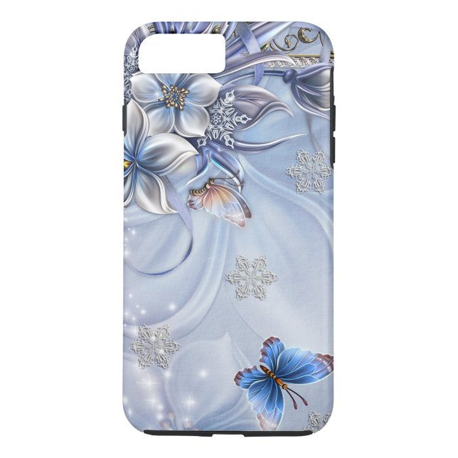 Snowflake Case-Mate iPhone Case (Winter Snowflakes Blue Butterfly iPhone Case)