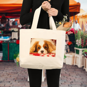 Snowflake Cavalier King Charles Spaniel Large Tote Bag