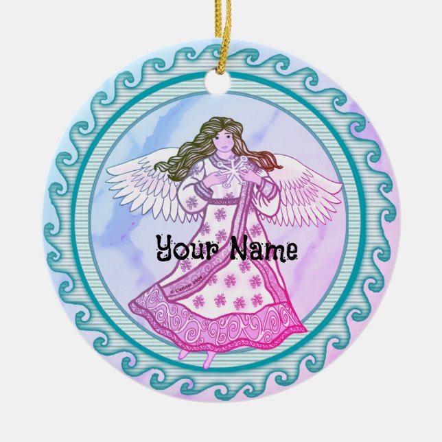 Snowflake Christian angel  Ceramic Tree Decoration (Front)