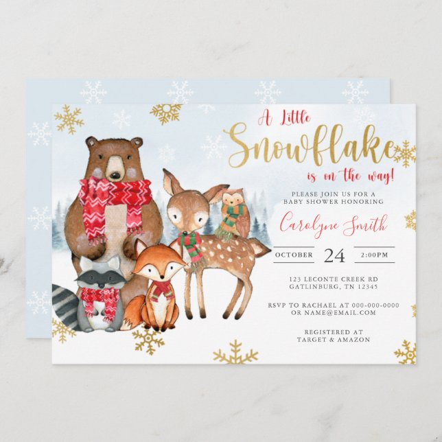 Snowflake Christmas baby shower invitation (Front/Back)