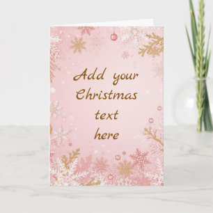 Snowflake Christmas Card Pink White Gold