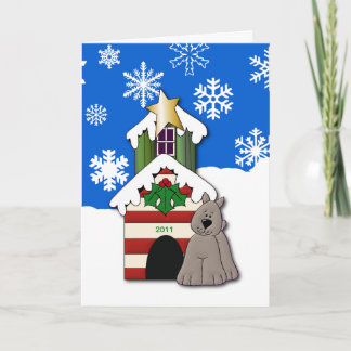 Snowflake Christmas Dog with Doghouse Personalised Holiday Card