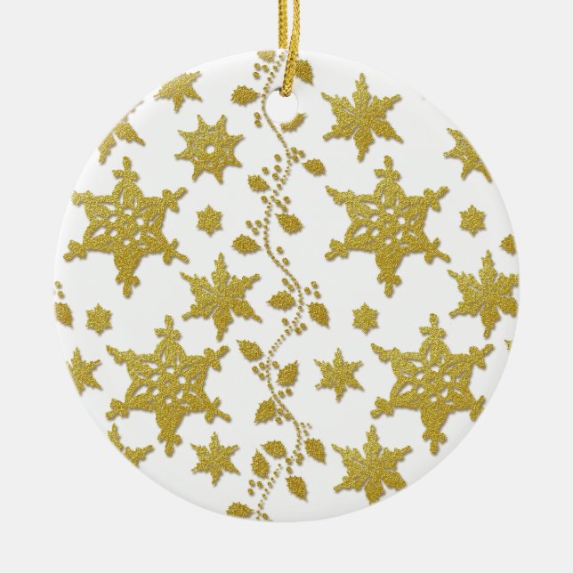 Snowflake Christmas elegant holly Ceramic Tree Decoration (Front)