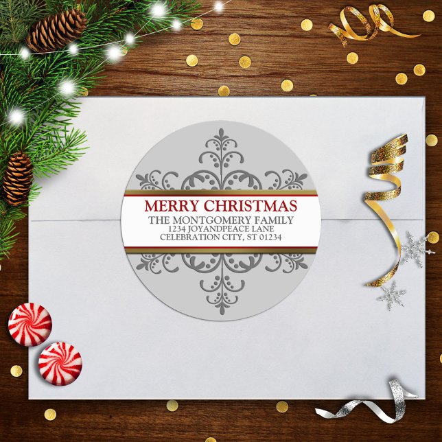 Snowflake Christmas Family Address Classic Round Sticker (Creator Uploaded)