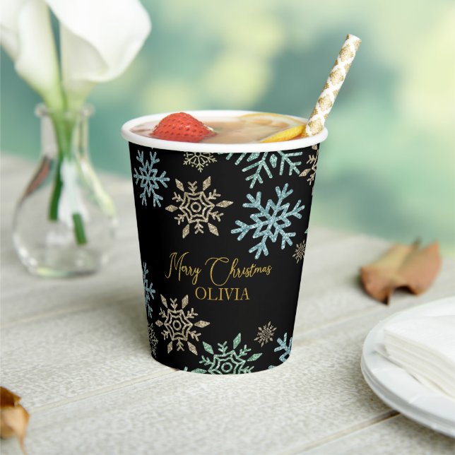  Snowflake Christmas Green Gold  Paper Cups (Insitu)