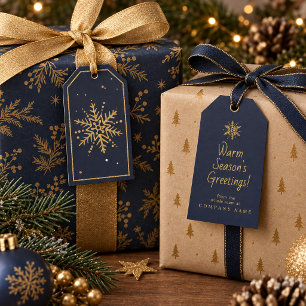 Snowflake & Christmas Greeting Navy Gold ID1334 Gift Tags