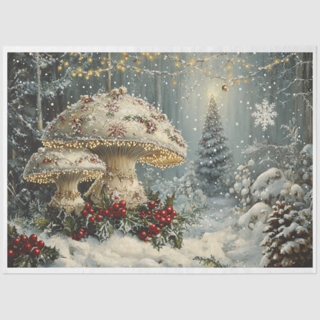 Snowflake Christmas Mushrooms Tissue Paper (Front)