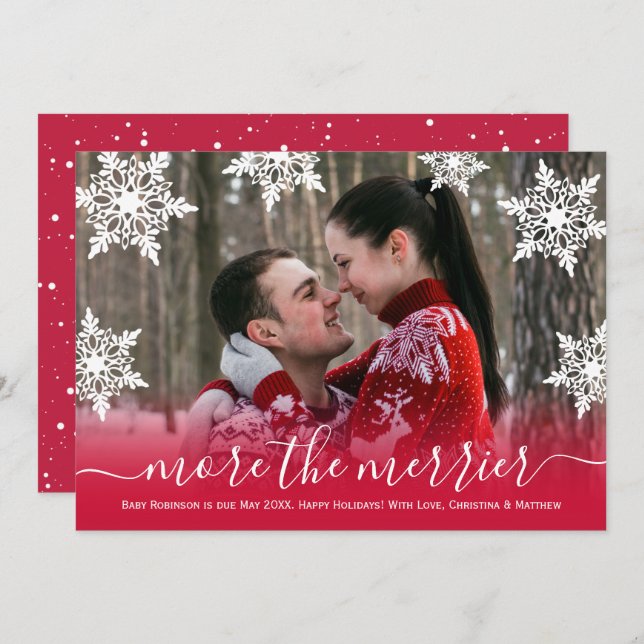 Snowflake Christmas Pregnancy Announcement Cards (Front/Back)