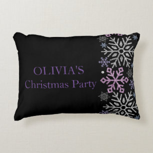 Snowflake Christmas Purple Silver Decorative Cushion