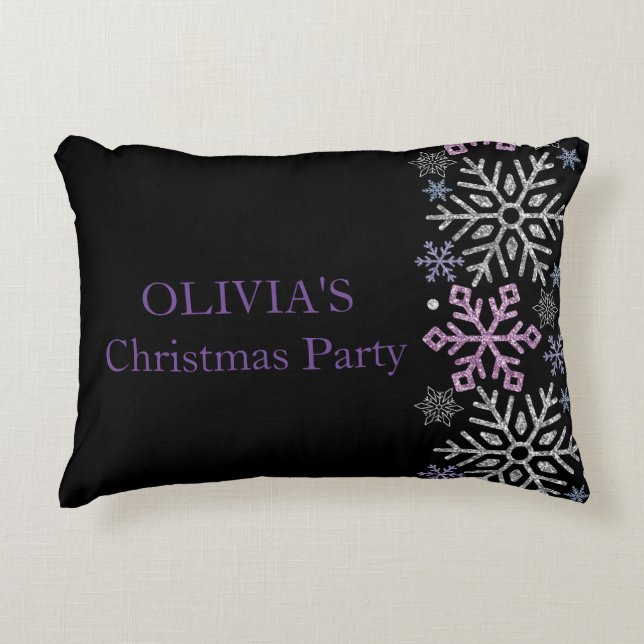 Snowflake Christmas Purple Silver Decorative Cushion (Front)