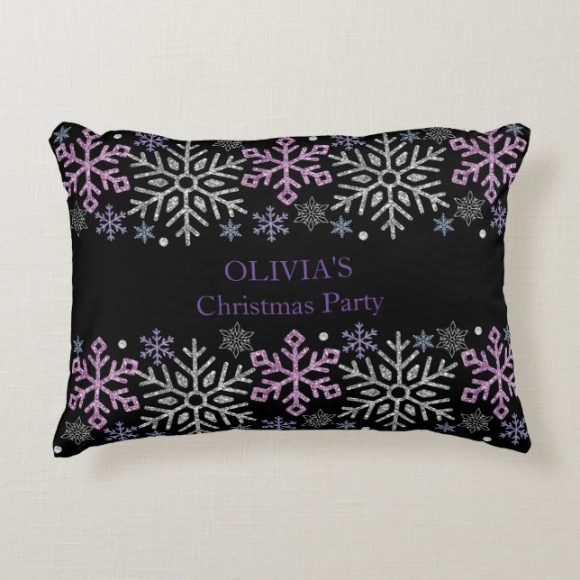 Snowflake Christmas Purple Silver Decorative Cushion (Front)
