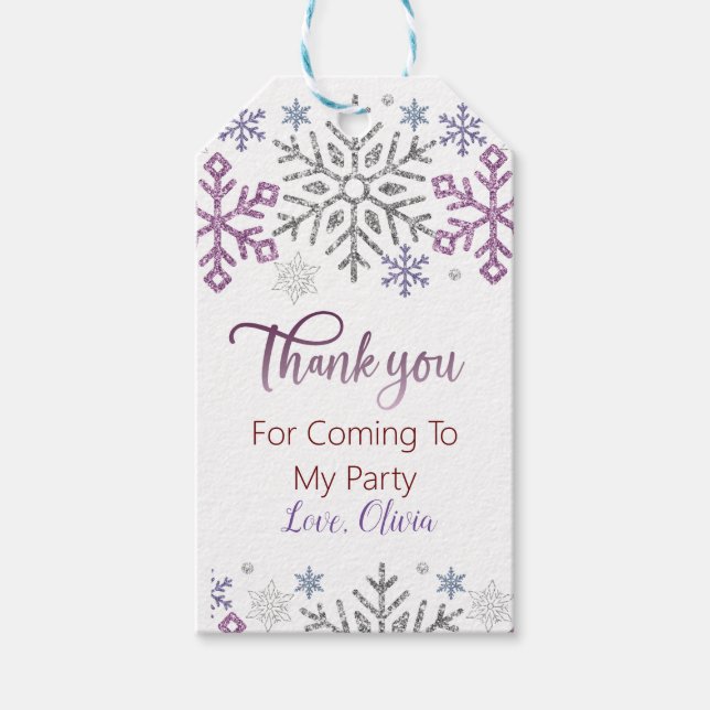 Snowflake Christmas Purple Silver Gift Tags (Front)