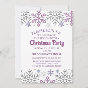 Snowflake Christmas Purple Silver Invitation