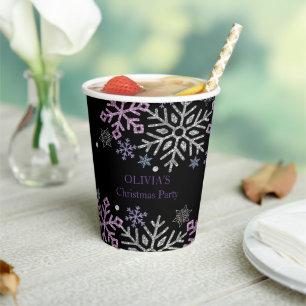  Snowflake Christmas Purple Silver Paper Cups